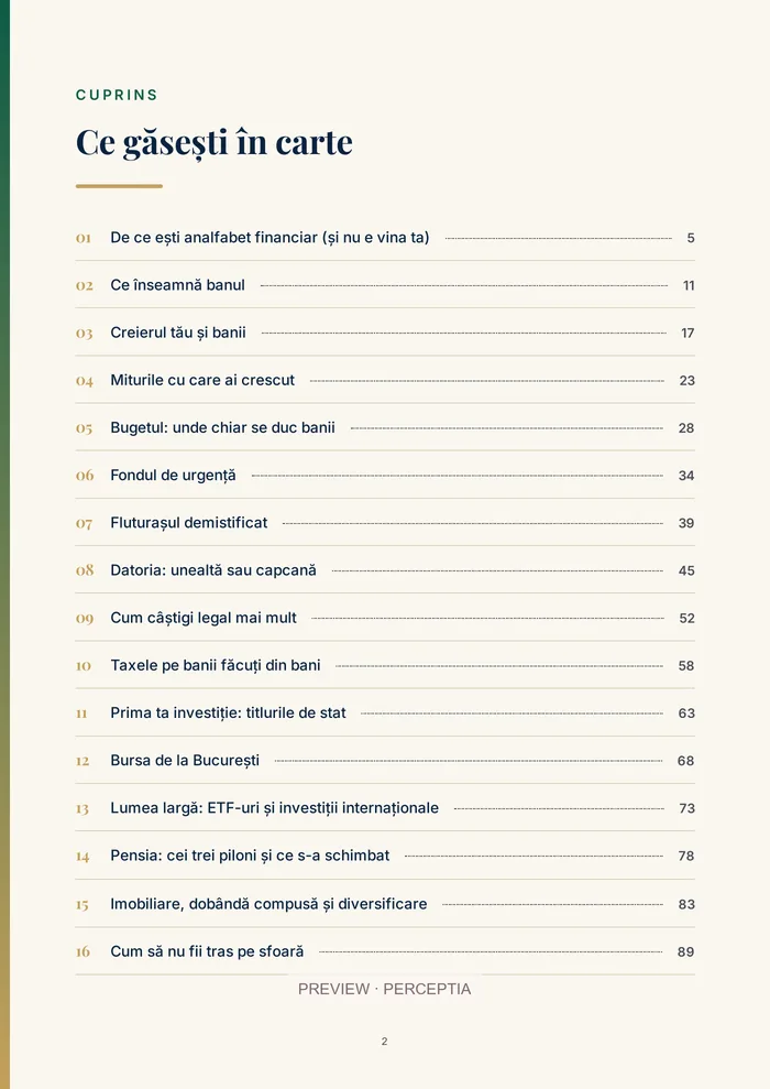 Fără frică de bani — Cuprins, PDF pagina 3