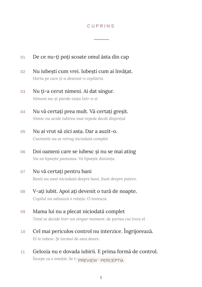 Iubirea, pe bucăți — Cuprins, PDF pagina 4