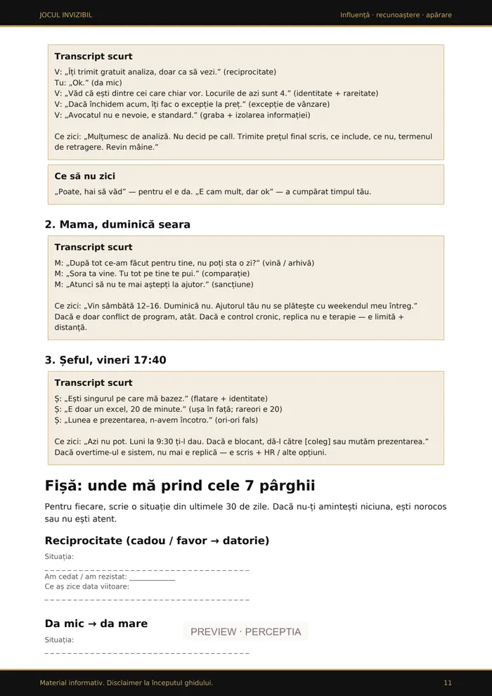 Relații, limite & liniște — Jocul Invizibil · Transcript: recunoaștere și răspuns, PDF pagina 11